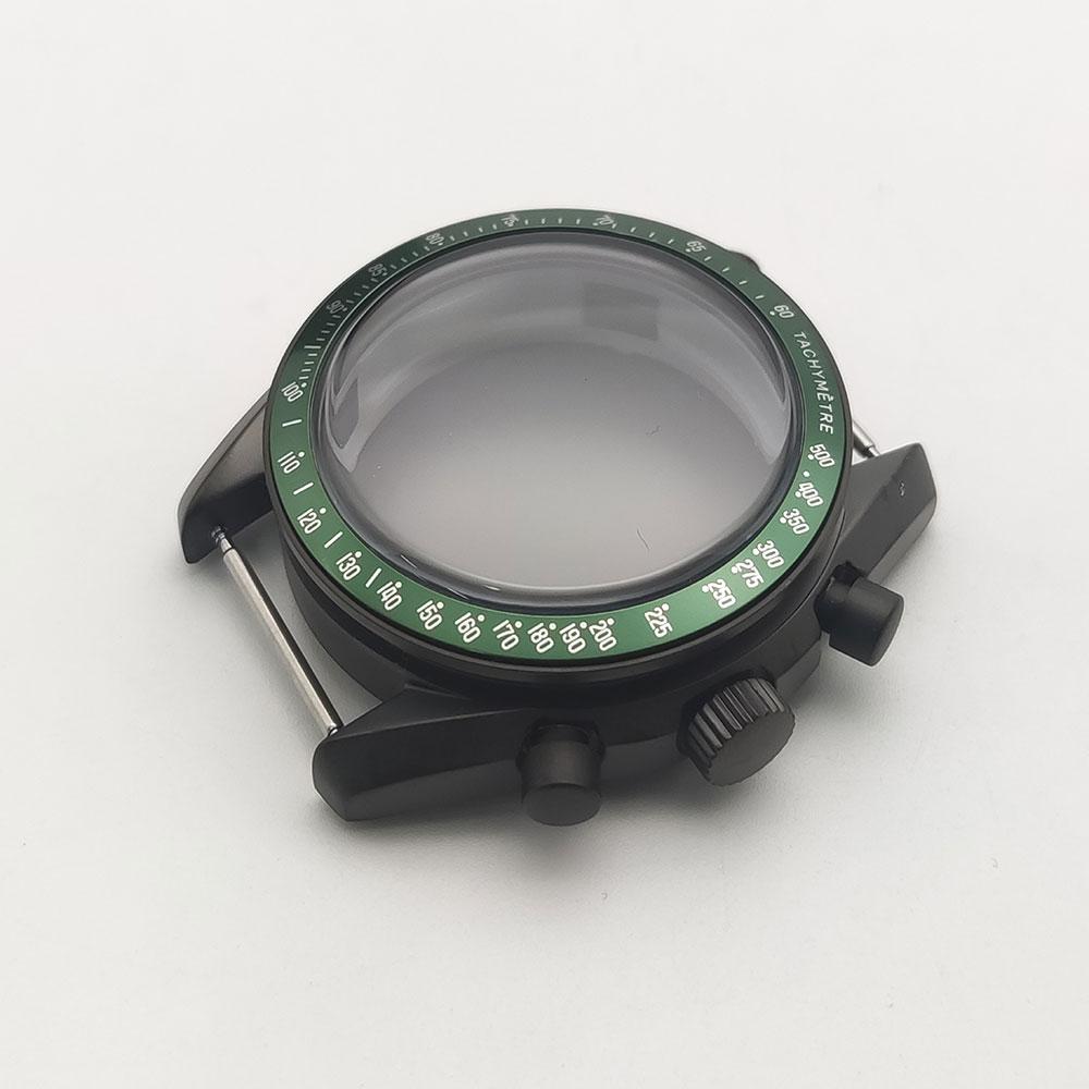 40MM assembled watch case + dial + needle matte black VK63 case, three-eye stainless steel quartz case