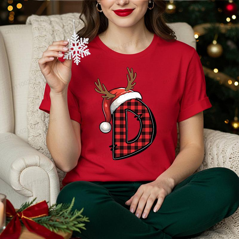 Harajuku Style Christmas Reindeer Alphabet TShirt Family Matching Outfits Korean Fashion Xmas Party Wear for Parents Kids Shirts