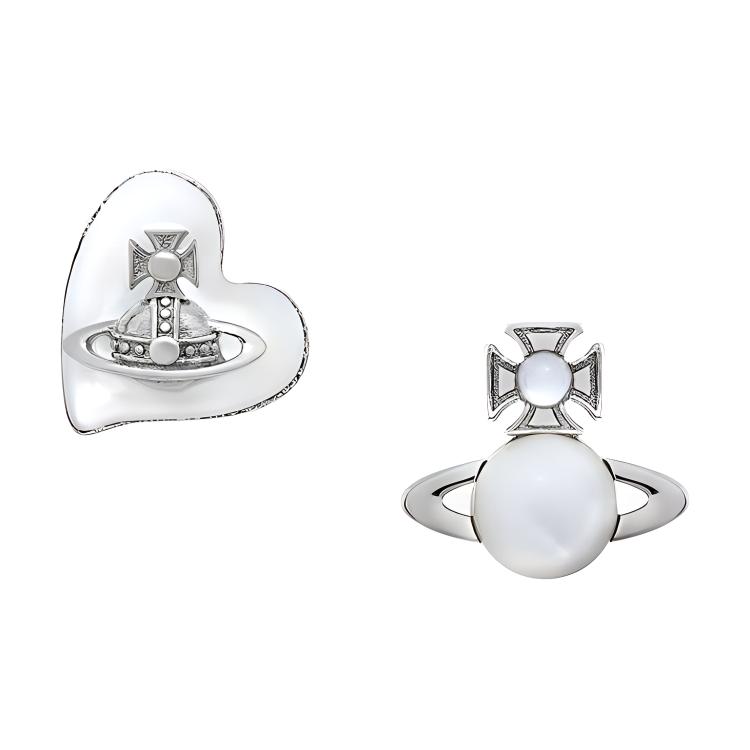 Vivienne Westwood Thomasina Heart Saturn Pattern Brass Earrings Unisex Earrings Silver 6201034302P122P122 Box