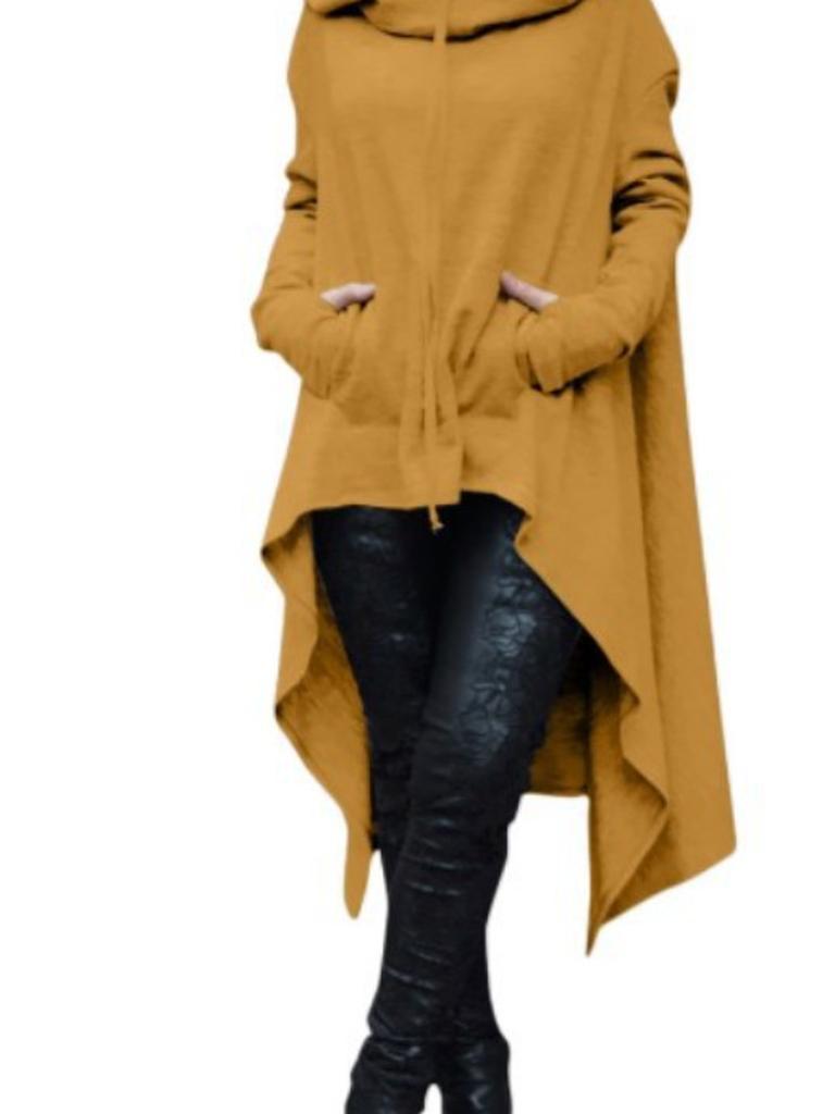 Sudadera con capucha holgada para Otoño/Invierno con cordón y bajo irregular