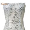 Women Evening Dress Sequin Fluffy Fur Decor Sleeveless Off Shoulder Skinny Sheath Backless Prom Banquet Mini Dress Wedding Bride Dress
