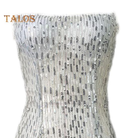 Women Evening Dress Sequin Fluffy Fur Decor Sleeveless Off Shoulder Skinny Sheath Backless Prom Banquet Mini Dress Wedding Bride Dress