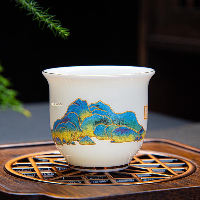 Sheep Fat Jade Ceramic Rose Tea Tasting Teacup, Personal Use Gongfu Set 65ml