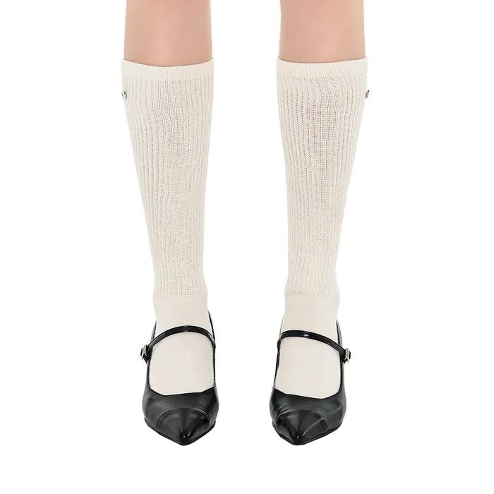Heart Button Knee Socks / Cream