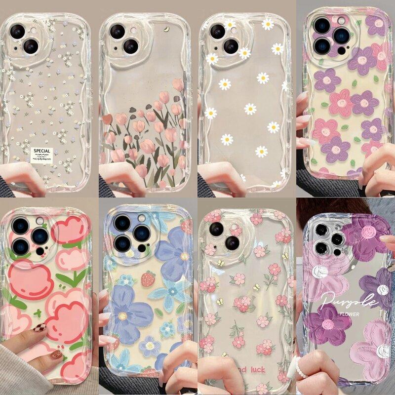 Phone Case For Motorola Moto G84 Edge 50 Pro 50 Fusion Ultra G14 G24 G34 G22 G15 E13 Cover Fashion Clear Cream Wavy Edge Flower