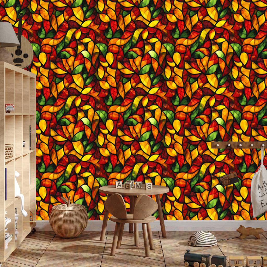 Burgundy and gold stained glass wallpaper for living room and bedroom 50x1000