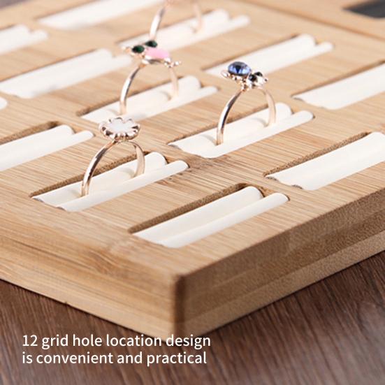 Ring Storage Holder Sturdy Construction Square Shape Smooth Edge Eco-Friendly Burr Free Decorative Wood 15 Slots Ring Display Showcase Organizer Tray