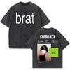 Charli Xcx Brat Tour Album Buchstabendruck T-Shirts Damen Hip Hop Hohe Qualität Vintage Gewaschen Mode T-Shirt Unisex Streetwear