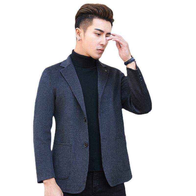 Autumn and Winter Simple Double-sided Woolen Suit Men's Slim Plaid Handmade Small Suit Cashmere-free Suit Jacket for Men
