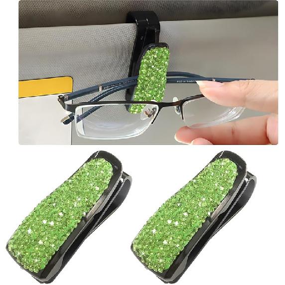 2 PCS Car Sun Visor Glasses Holder, Fashion Bling Car Eyeglasses Sunglasses Hanger for Women Girls, Glasses Holder Clip Hanger Mount with Ticket Card