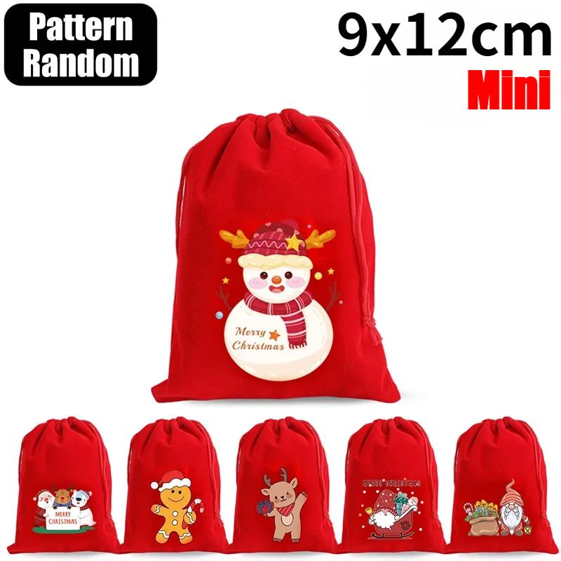 Christmas Drawstring Bags Velvet Cartoon Santa Claus Snowman Candy Snakcs Gifts Bags for Xmas Tree Party Home Packaging Pouches