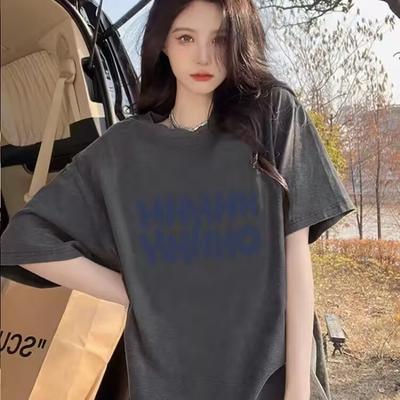 Damski bawełniany T-shirt z krótkim rękawem Luźny Casualowy Modny Design Wszechstronny Top
