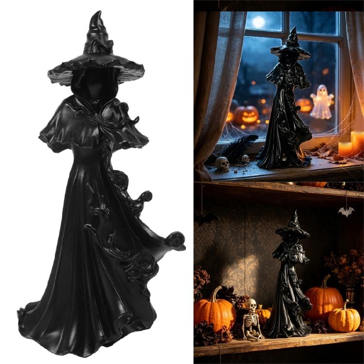 Sculpting Witch Party Decoration, Synthetic Resin Halloween Figurine with Widened Base for Tables, Shelves, and Photo Scene, Collectible Sculpture