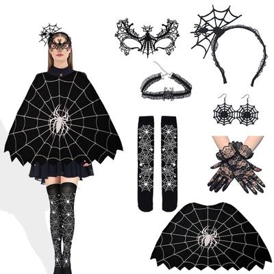 Spider Web Costume for Women Black Lace Headband Choker Gloves