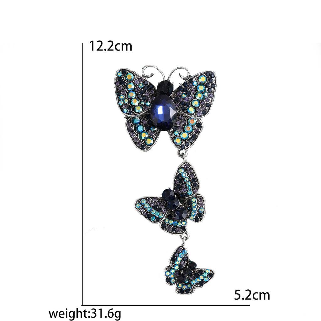 Creative Three Butterflies Retro Brooch, Alloy Diamond Temperament Fashion Accessory Pin