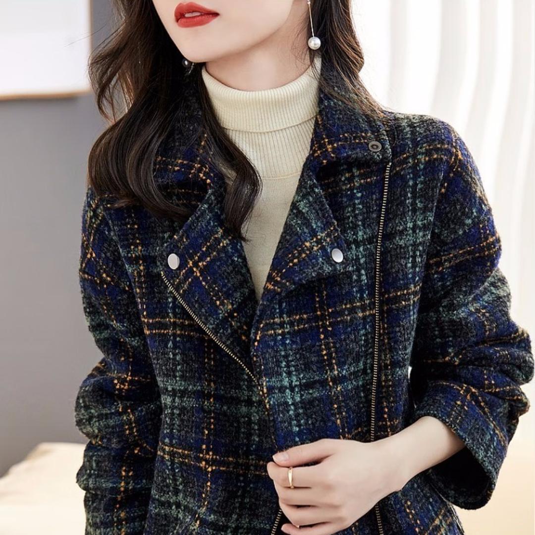 

Высококачественная женская элегантная весенне-осенняя повседневная шерстяная куртка с принтом в клетку тартан