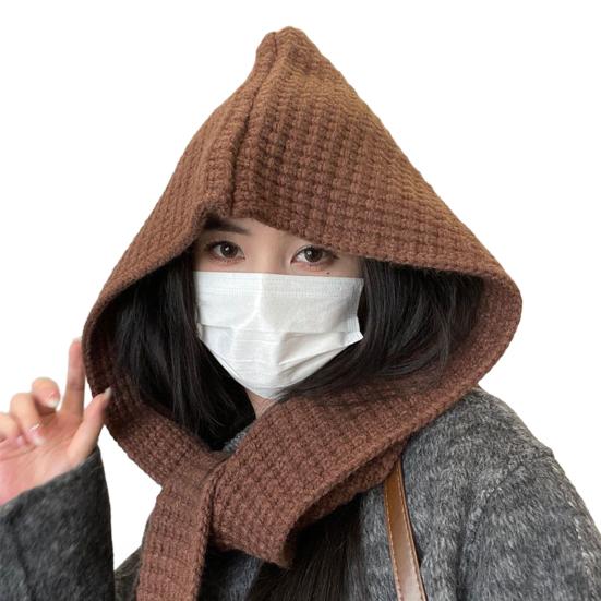 Szalik Czapka Jednolity Kolor Wiatroodporna Ochrona Uszu Gruby Dzianinowy Materiał Kaptur Czapka Zimowa Odzież Wierzchnia