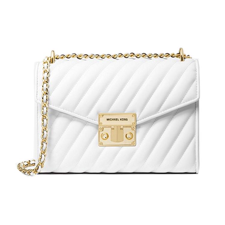 

New MICHAEL KORS Rose Cow Leather, Leather Polyester Shoulder Bag, Crossbody Bag Medium Size Women s Pure White 35T0GXOL2U-085 23.1*8.1*16.5CM