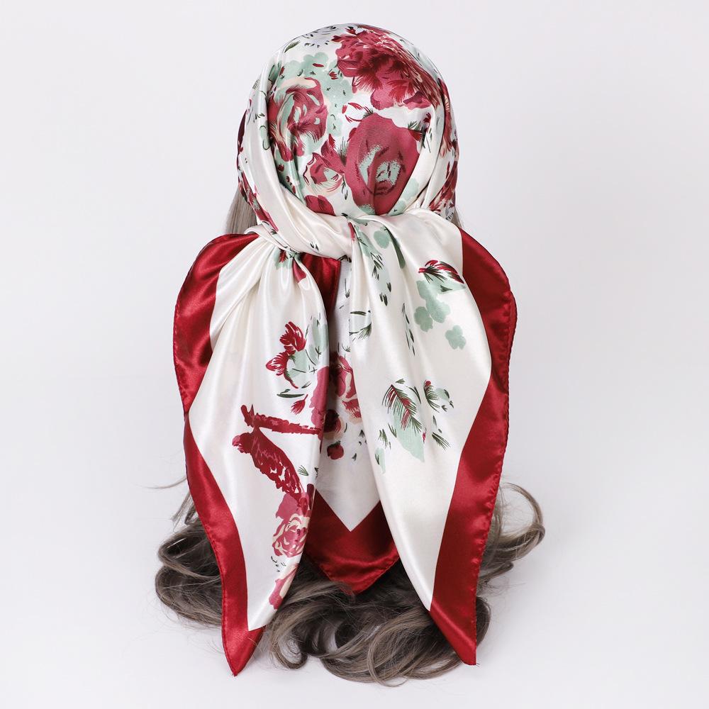 New Rose Silk Scarf 90cm Large Square Scarf Ladies Shawl Fashion Turban