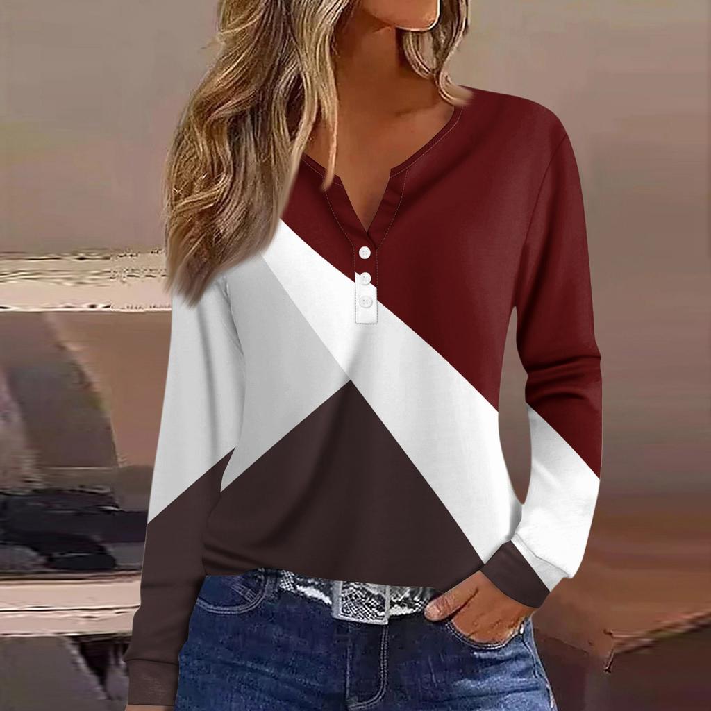 Women's T Shirt Tee Button Long Sleeve Daily Weekend Fashion Basic V- Neck Regular Top