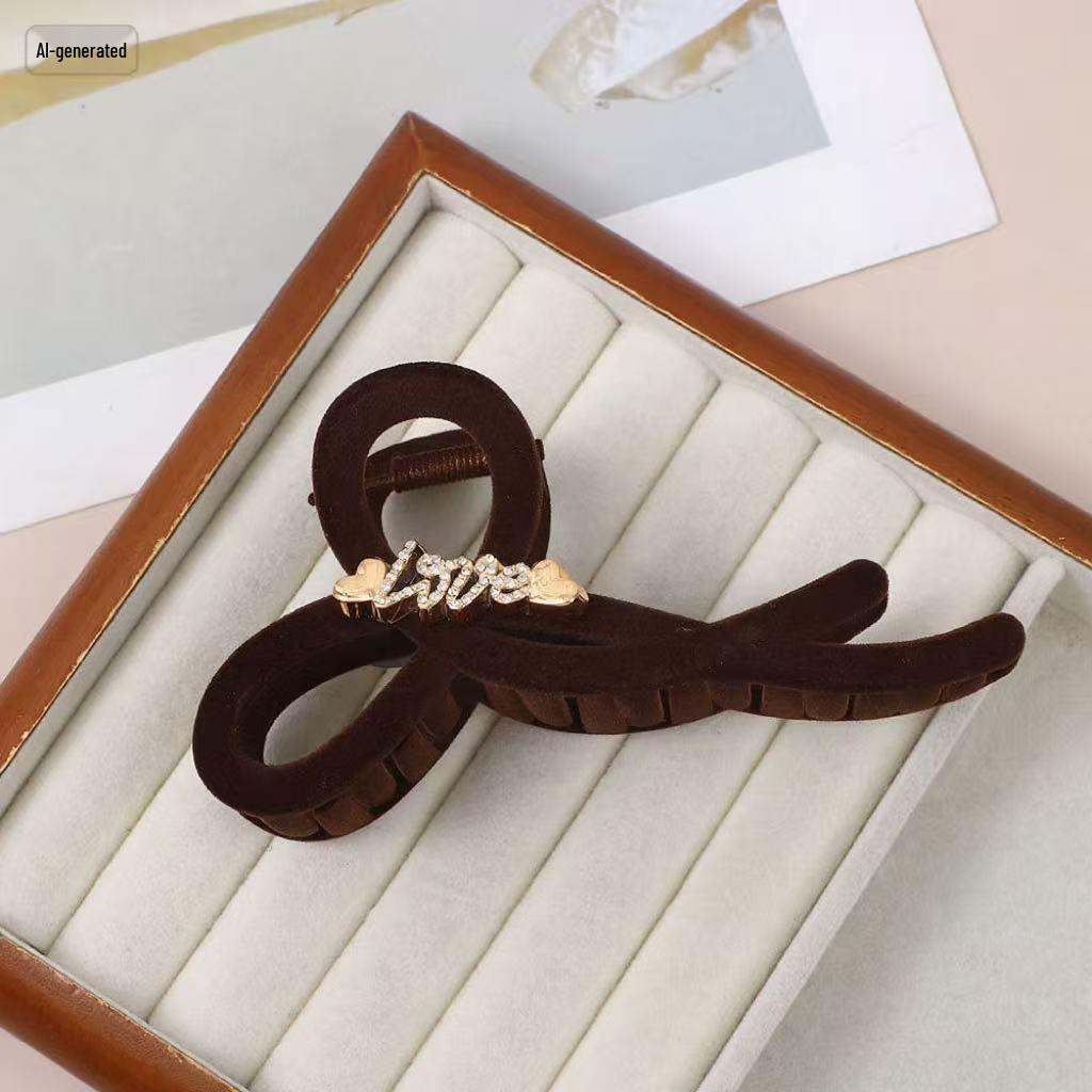 

2025 High-End Black Rhinestone Flocking Hair Clip for Updo - Elegant Shark Headwear