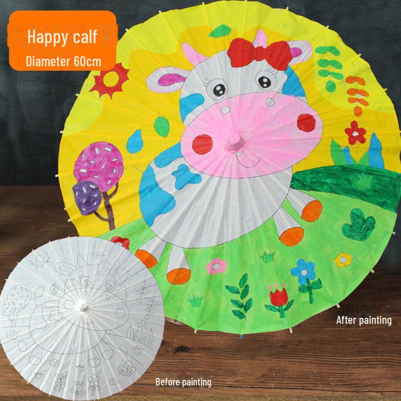 DIY Handbemaltes Weißes Ölpapier Schirm-Set für Kinder - Bastelprojekt im antiken Stil für den Kindergarten
