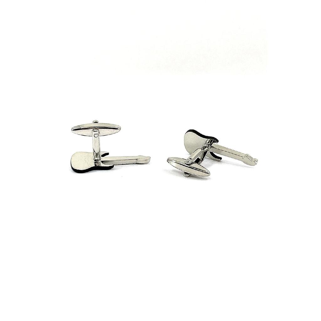 Black - Silver Color Cufflinks With Electric Guitar Look