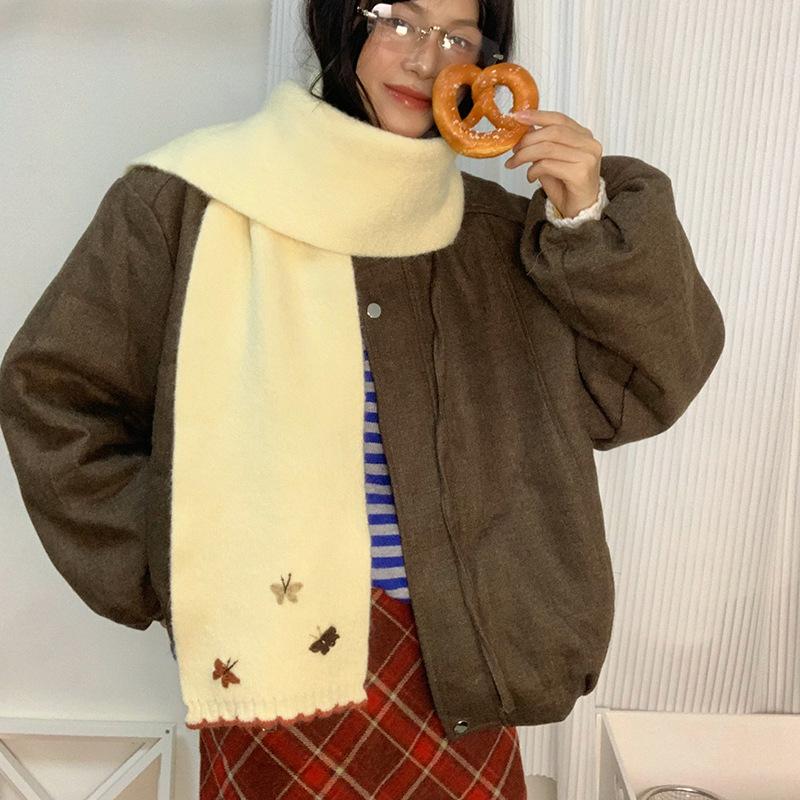 Japanese Style 3D Butterfly Embroidered Scarf - Autumn Winter Women's Knit Warm Neckwear
