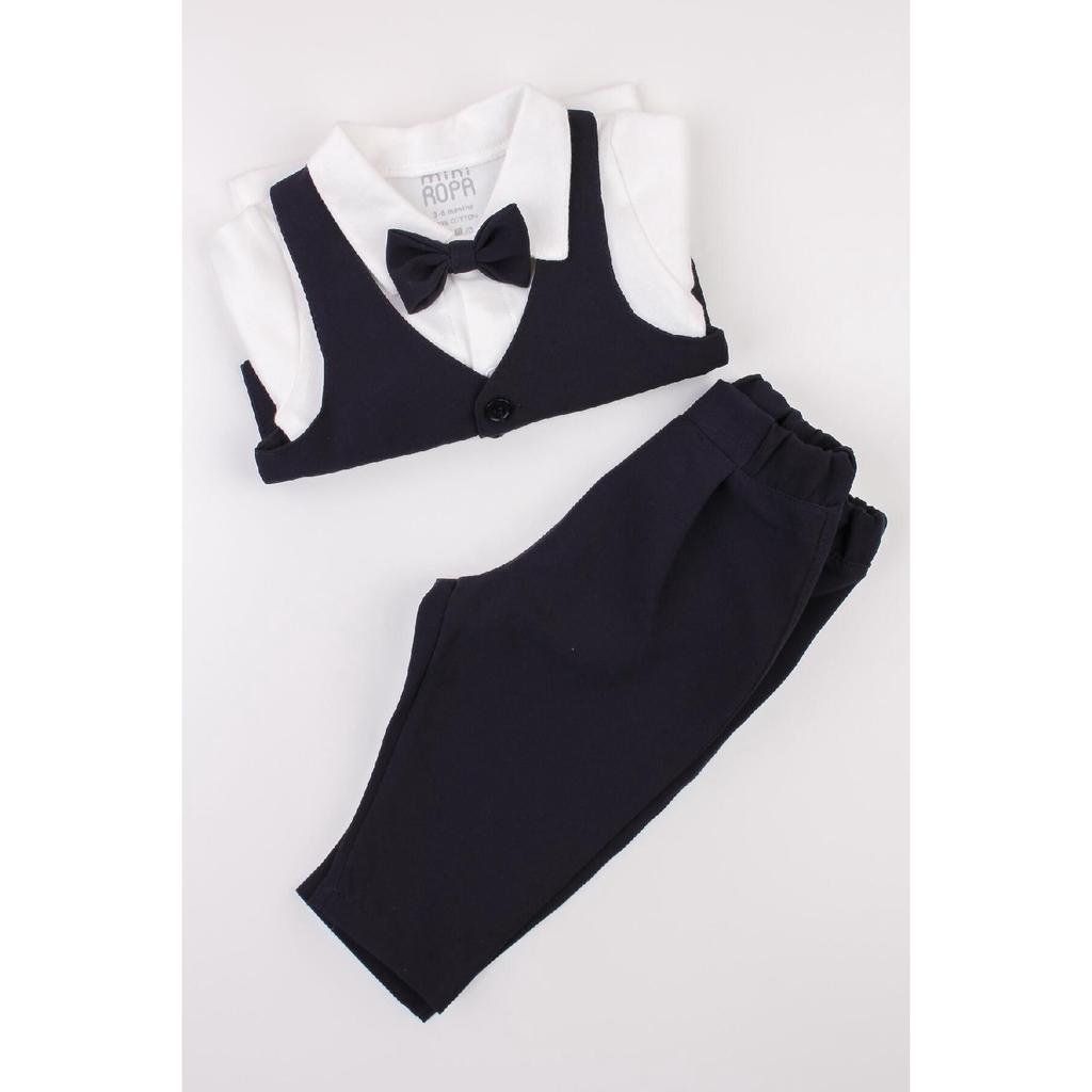 Miniropa Plain Black 3-piece Baby Set With Bow Tie And Vest