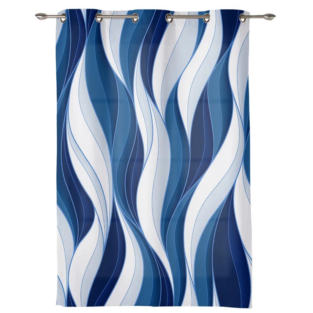 Dark Blue Wavy Abstract Lines Curtains for Bedchamber Living Room Window Drapes Kitchen Area Kids Bedroom Window Curtain Current Home Decor