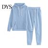 Women Casual Sports Suit 2 Pcs/Set Hoodie Pants Solid Color Plush Long Sleeves Thick Kangaroo Pocket And Leggings Top Elastic Waist Ankle-banded