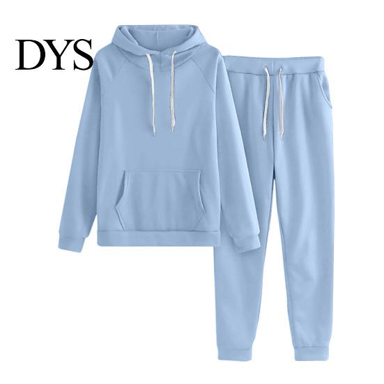 Women Casual Sports Suit 2 Pcs/Set Hoodie Pants Solid Color Plush Long Sleeves Thick Kangaroo Pocket And Leggings Top Elastic Waist Ankle-banded
