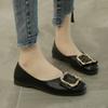Fashion Woman Fashion Square Toe Daily Pu Flats Lady Metal Square Buckle Colorful Female Elegant Suede Plum Red Work Shoes