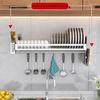 Stainless Steel Wall-Mounted Dish Rack, Dish Drying Rack with Drip Tray, Cutlery Rack and Cutting Board Rack, Silver (80x30cm)