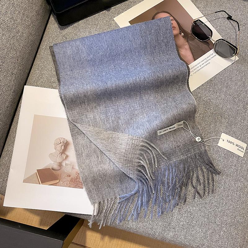 Luxury Winter 100% Wool Scarf Women Gradient Cashmere Handkerchief Warm Pashmina Female Shawl Wrap Soft Bufanda Scarves Stole