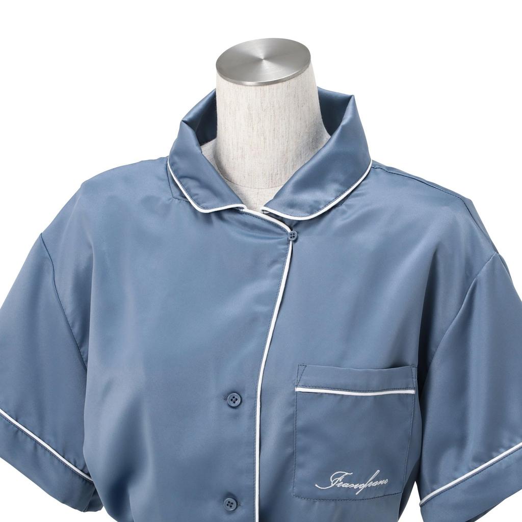 Francfranc Hyaluronic Acid-Processed Logo Embroidered Short-Sleeve Pajamas, Blue, 2025 Model, Loungewear/Relaxation Wear, Top and Bottom Set