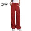 Loose Fit Leg-modifying Pants Women Cargo High Waist Button Zipper Fly Casual Long Trousers Solid