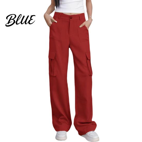 Loose Fit Leg-modifying Pants Women Cargo High Waist Button Zipper Fly Casual Long Trousers Solid