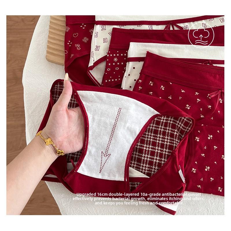Female Spring and Autumn Cotton Extended Antibacterial Comfort Breathable Year Red Waist Underwear