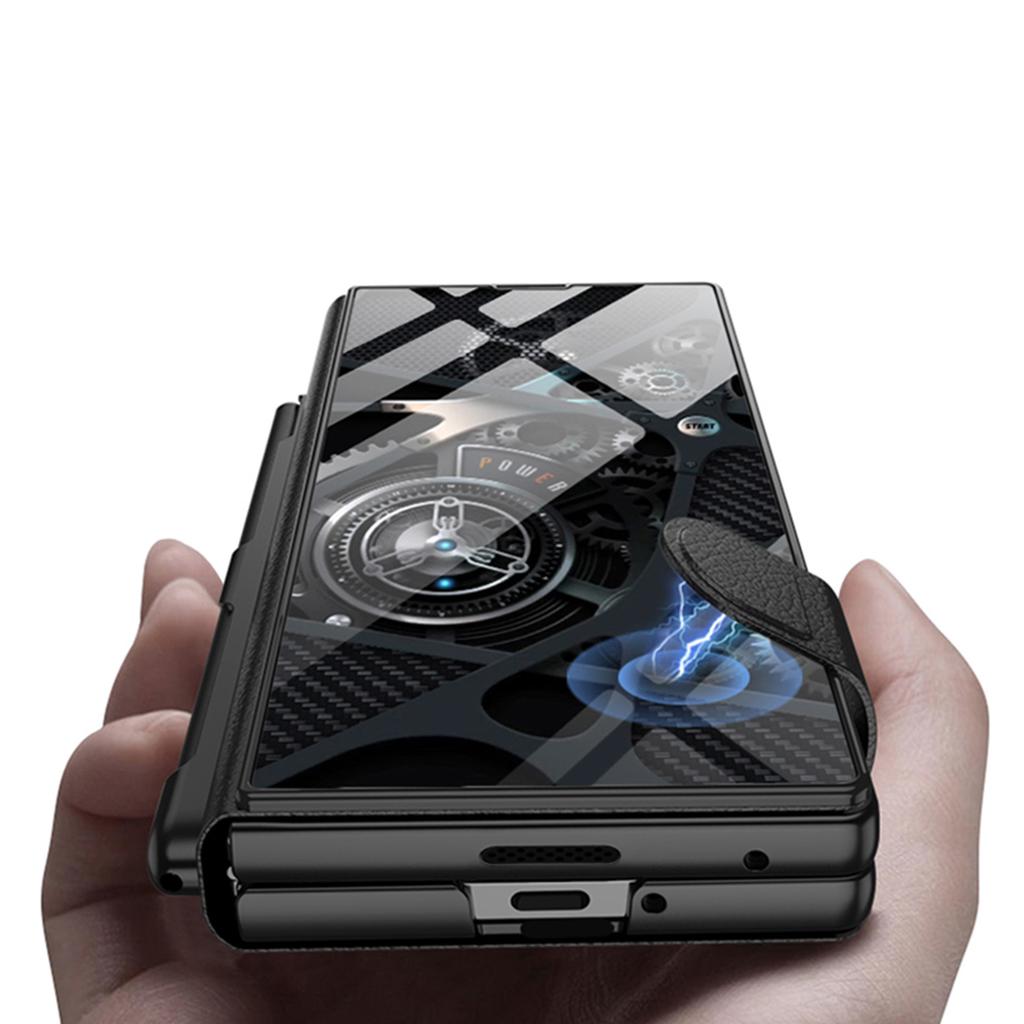 Samsung Z FOLD7 Folding Mobile Phone Case Z Fold7 Pen Slot Leather Case Flip Glass Protective Cover