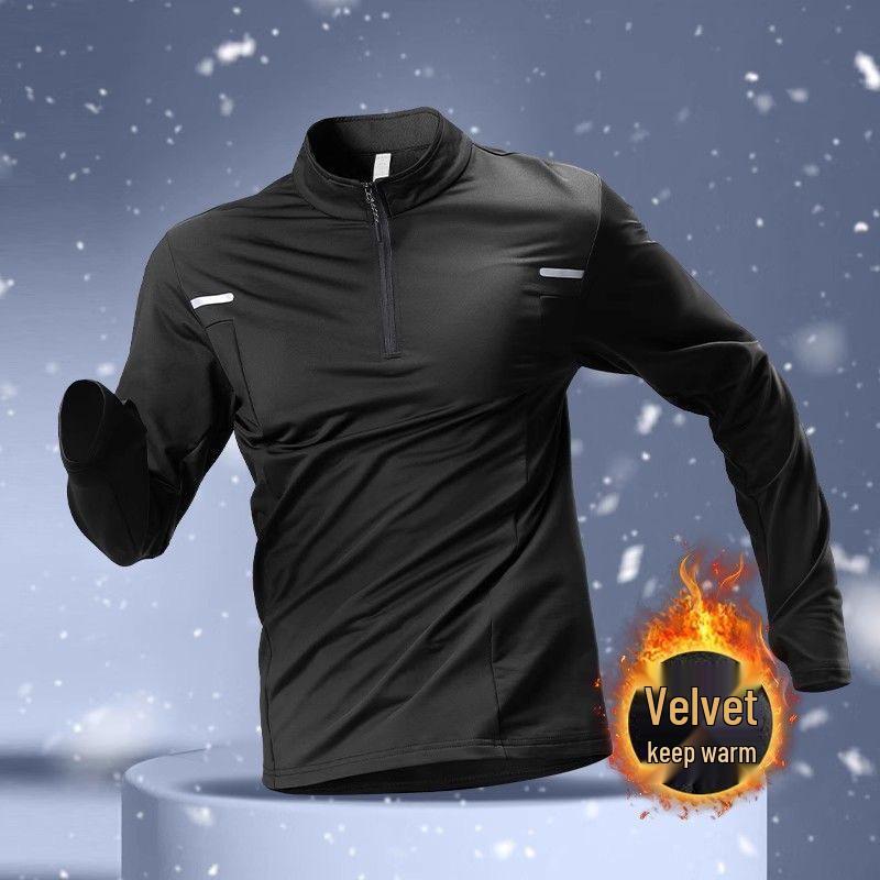 Men s Quick-Dry Fleece-Lined Long Sleeve Half-Zip Training Top for Autumn/Winter XXL