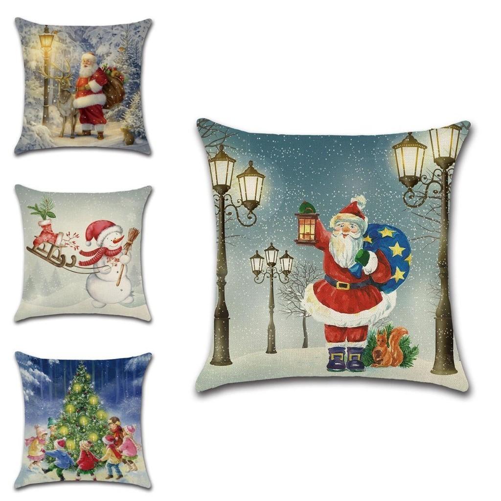 Festive Christmas Cushion Cover Featuring Charming Snowman And Santa Claus Design For Cozy Home Decor