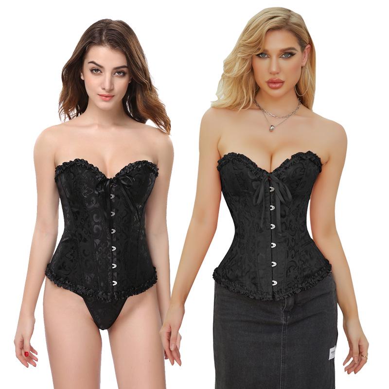 Lace Satin Waist Cincher Corset with Boning