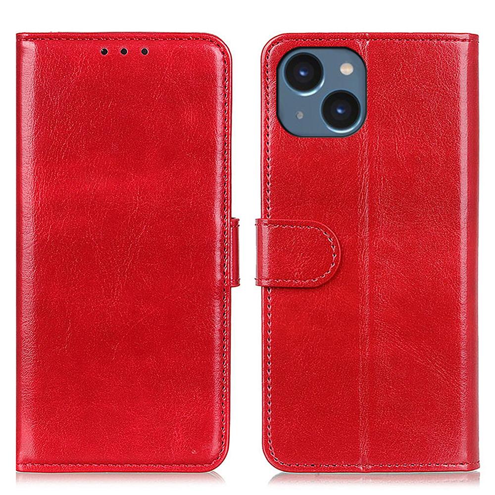 

Cell Phone Case Wallet for iPhone 15,Anti-Scratch Crazy Horse Texture PU Leather Stand Phone Cover Red
