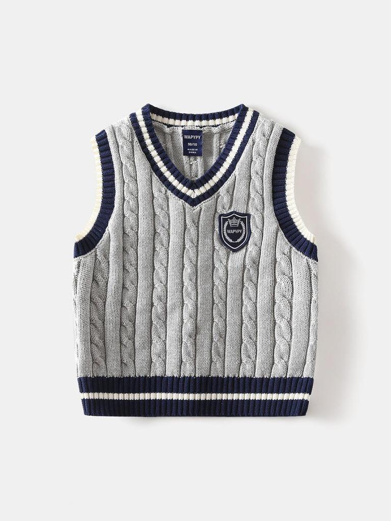 2026 Autumn Boys' Wool Vest: Baby Badge Personalized Sweater