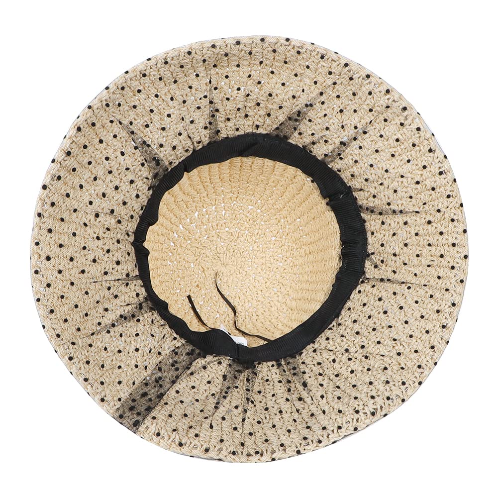 Straw Hat with Sunshade for Dot Wide Knitted Sun Cap for UV Small Beach Easy to Going Mountain Beige [XGOPTS] Women, Summer, Cool, Elegant, Mesh,