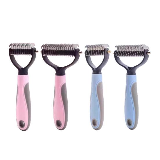 Pet Dematting Comb Dog Deshedding Tool Undercoat Rake with Stainless Steel Blades Non-Slip Handle Grooming Comb for Dogs Cats