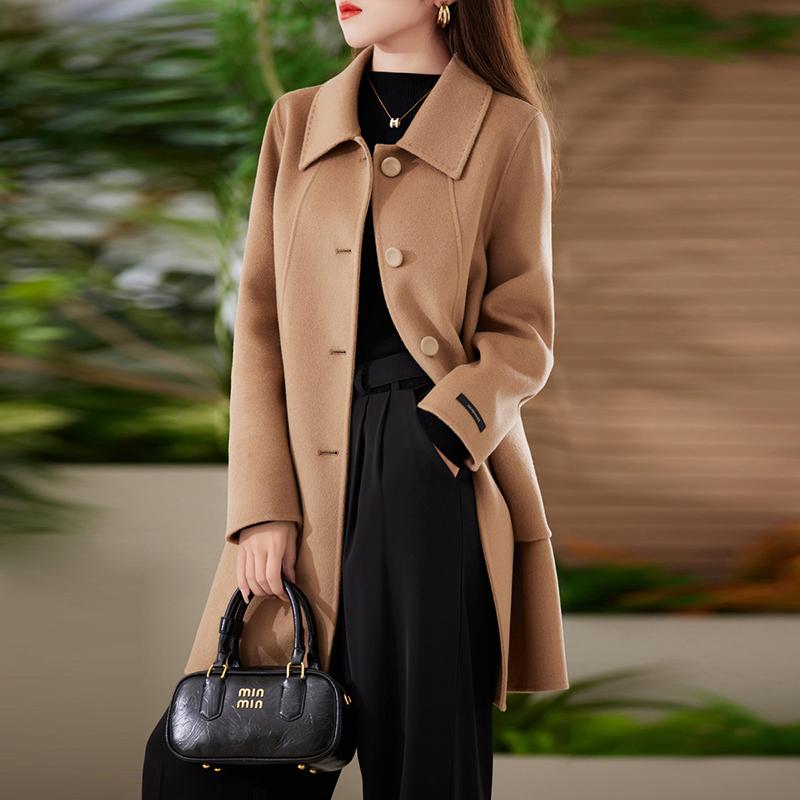 100% Wool Women Coat TIDENOVEL Autumn Wool Long Coat Handmade Pea Coat Winter Warm Wool Long Jacket Overcoat