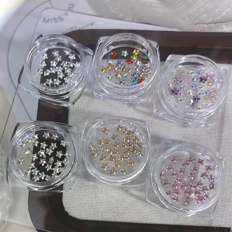 1Box 30Pcs Sparkling Pentagram Zircon Nail Charms Cute Minimalist Flatback Rhinestones 3mm Multi-color Mini Star Gems Nail Parts