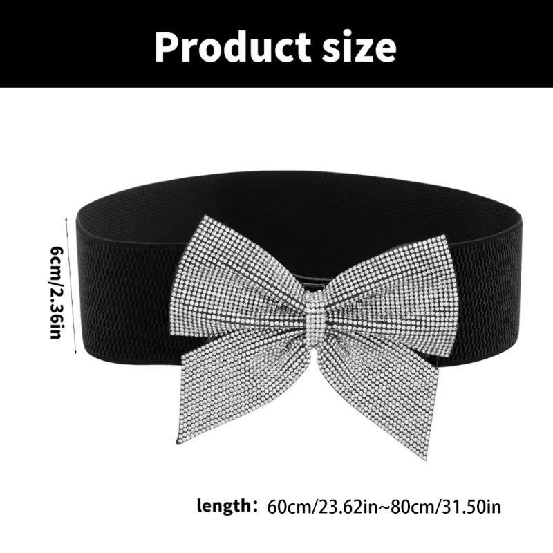 Rhinestones Bowknot Corset Belt Fashionable Girdle Belt Elastic Waist Cincher for Evening Party Dressingup Waist Decors
